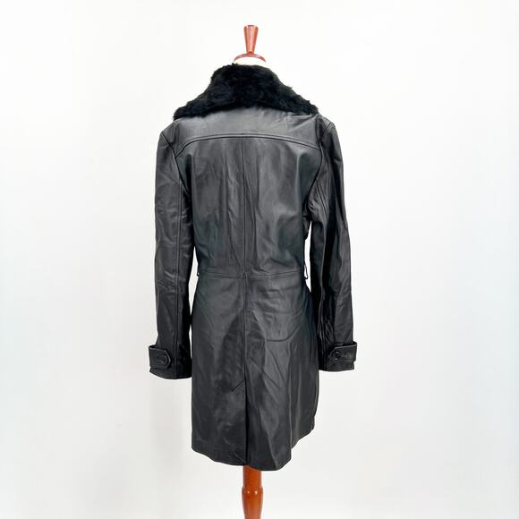 bebe Vintage Black Leather Jacket Rabbit Fur Collar Black Size Large - Picture 2 of 9